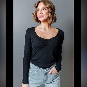 Madewell Black Long Sleeve V-Neck Top